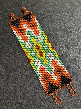 Guatemalan Geometric Pattern Hand Crafted Seed Bead Wide Bracelet